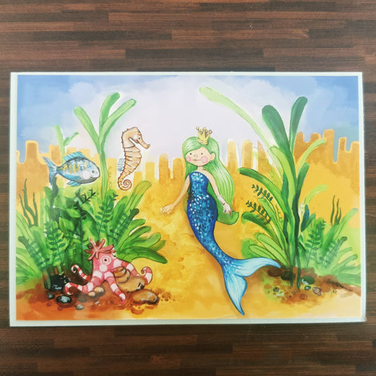 Klappkarte mit Umschlag "Meerjungfrau und ihre Freunde" perlglanz