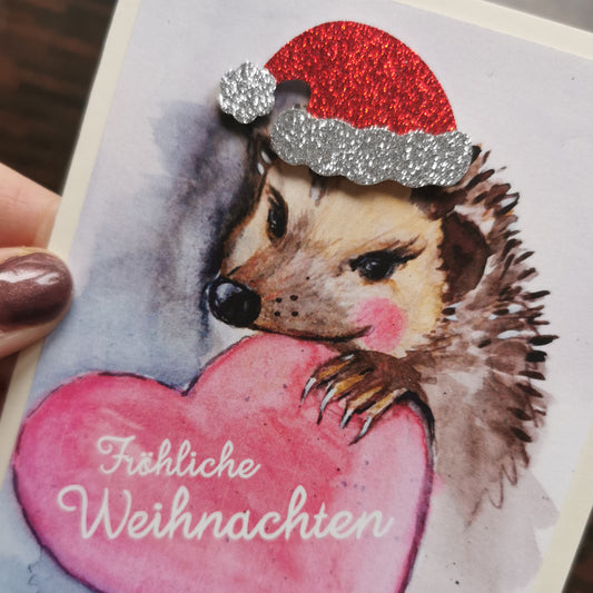 Klaqppkarte Igel "fröhliche Weihnachten"
