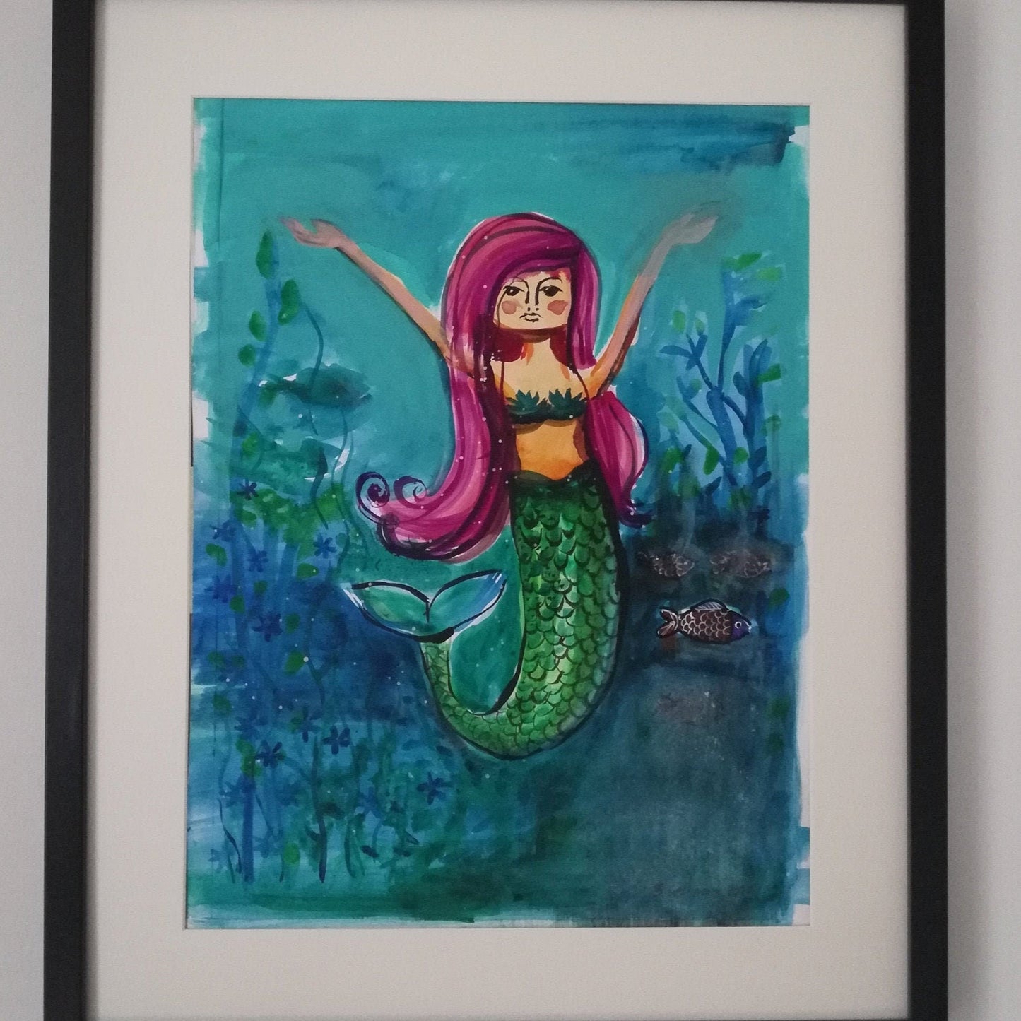 Mermaid, hübsche Meerjungfrau, original Acrylbild auf Papier